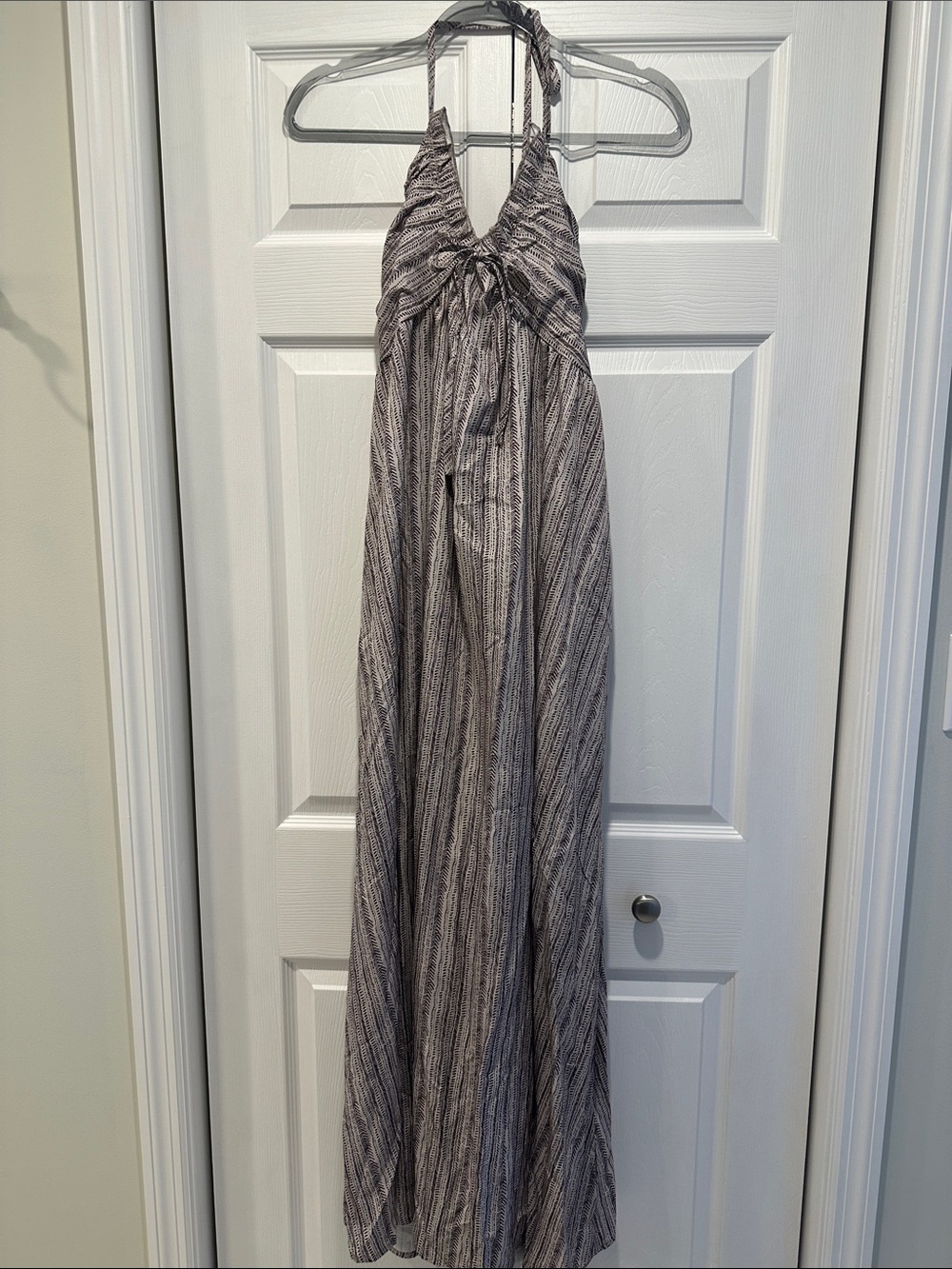 Striped Halter Maxi Dress in Gray Brown